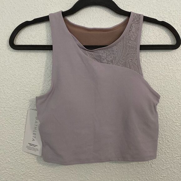 NWT- Athleta-Conscious Lace Crop Top Shasta Purple Built In Bra- Size XS - Picture 3 of 11